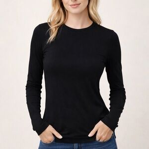 Black Long Sleeve Basic Top | Minimalist Stretch Tee | Size M